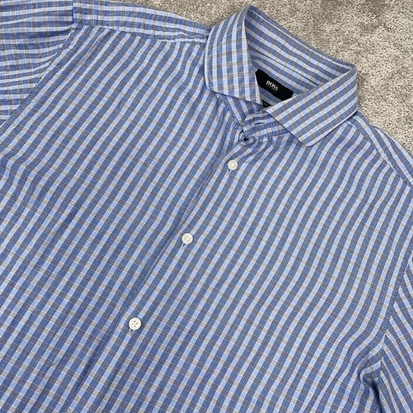 Hugo Boss Other - Hugo Boss Dress Shirt Mens 16.5 34/35 Blue Check Sharp Fit Long Sleeve Button Up